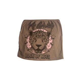 Def Leppard Rock of Ages Graphic Tube Top Bandeau Brown Pink Leopard Large
